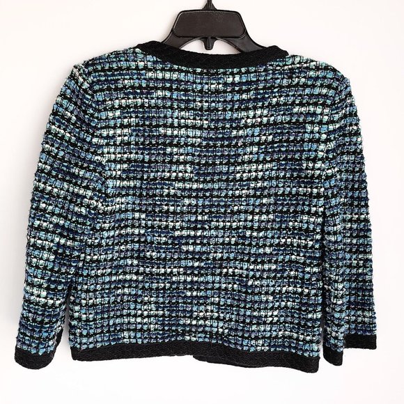 St John Boucle Knit Open Front Hook & Eye Jacket Womens 4 Teal - Picture 6 of 7